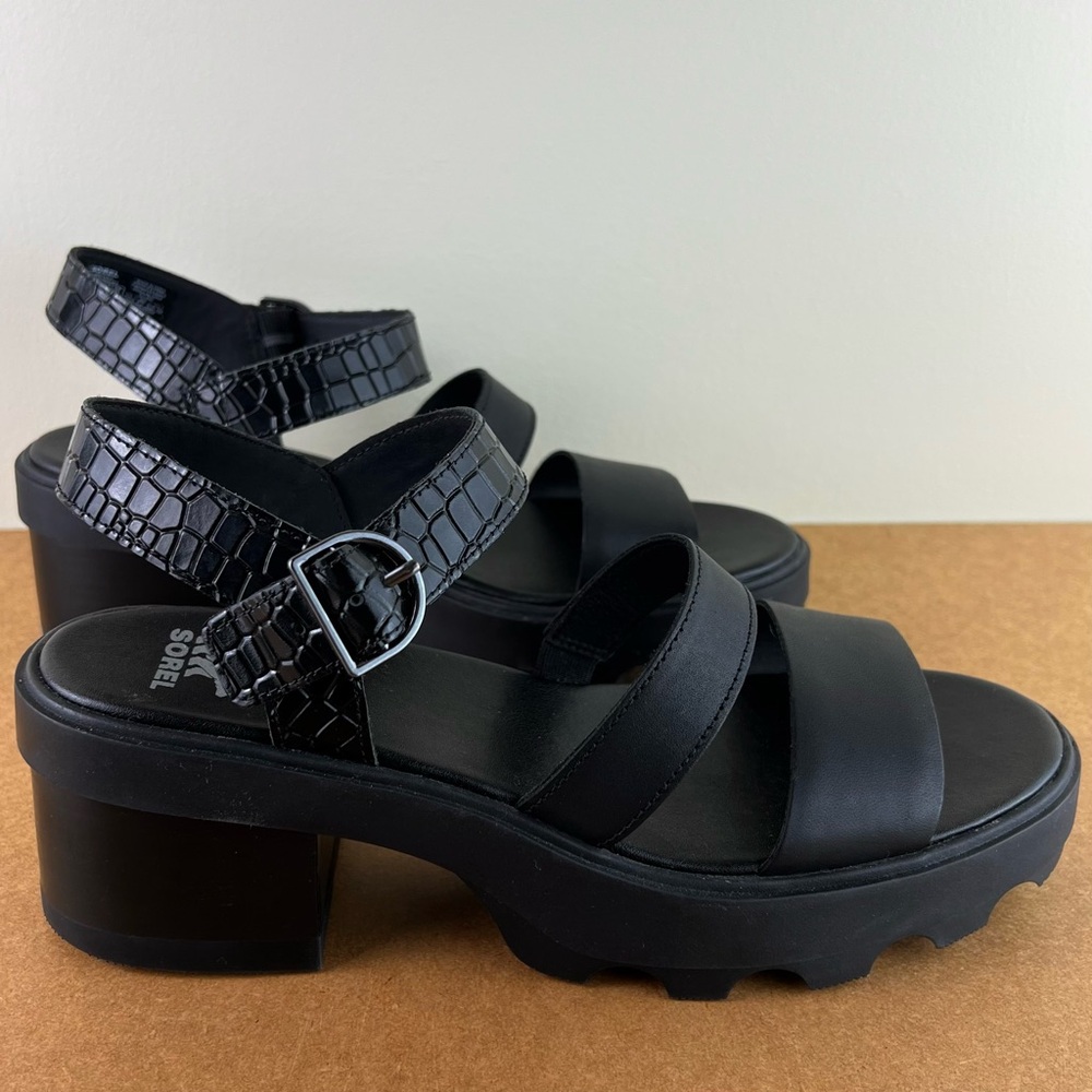 NEW SOREL BLACK LEATHER SANDALS - Picture 3 of 12